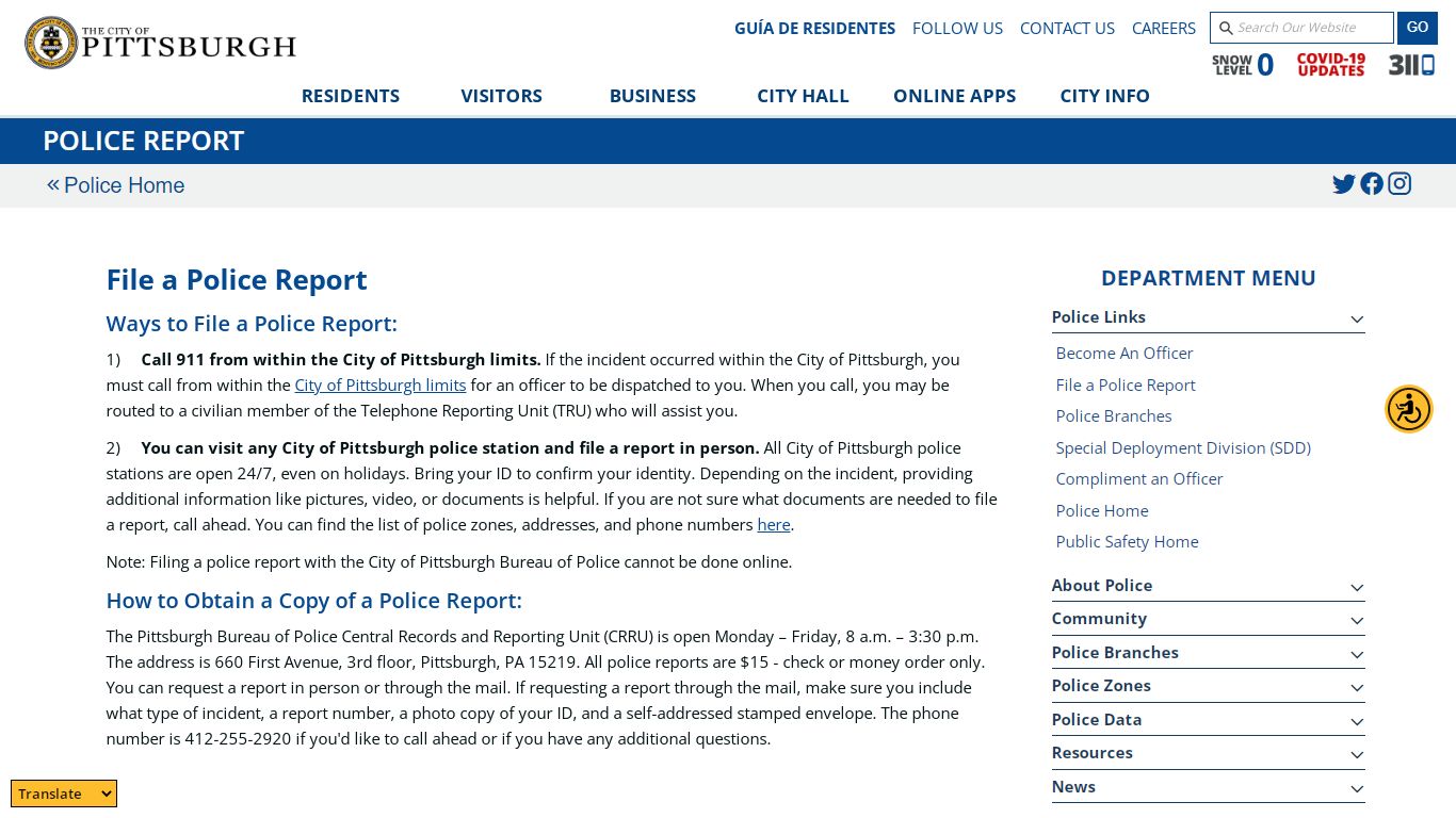 police report | pittsburghpa.gov