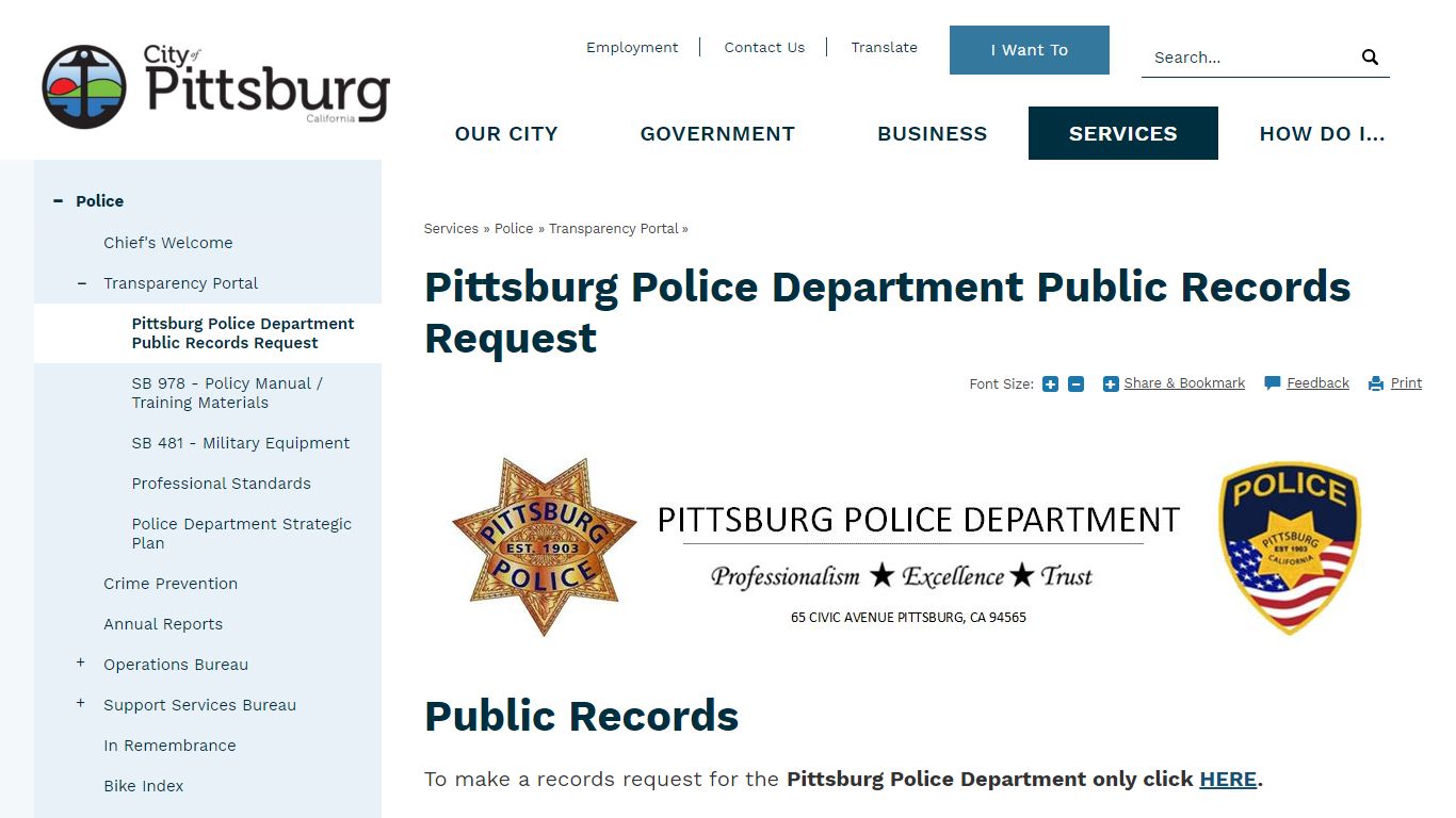 Pittsburg Police Department Public Records Request | City of Pittsburg
