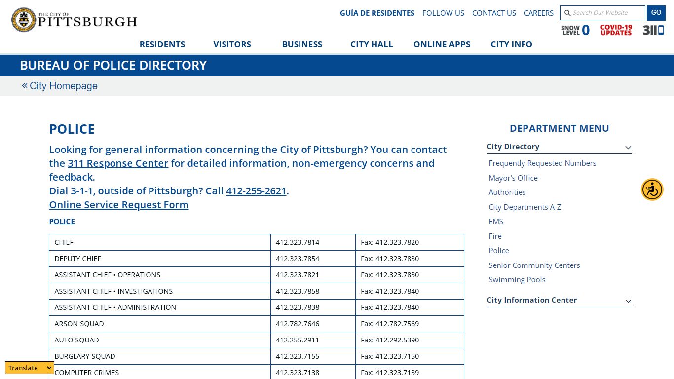 Police Phone Directory | pittsburghpa.gov