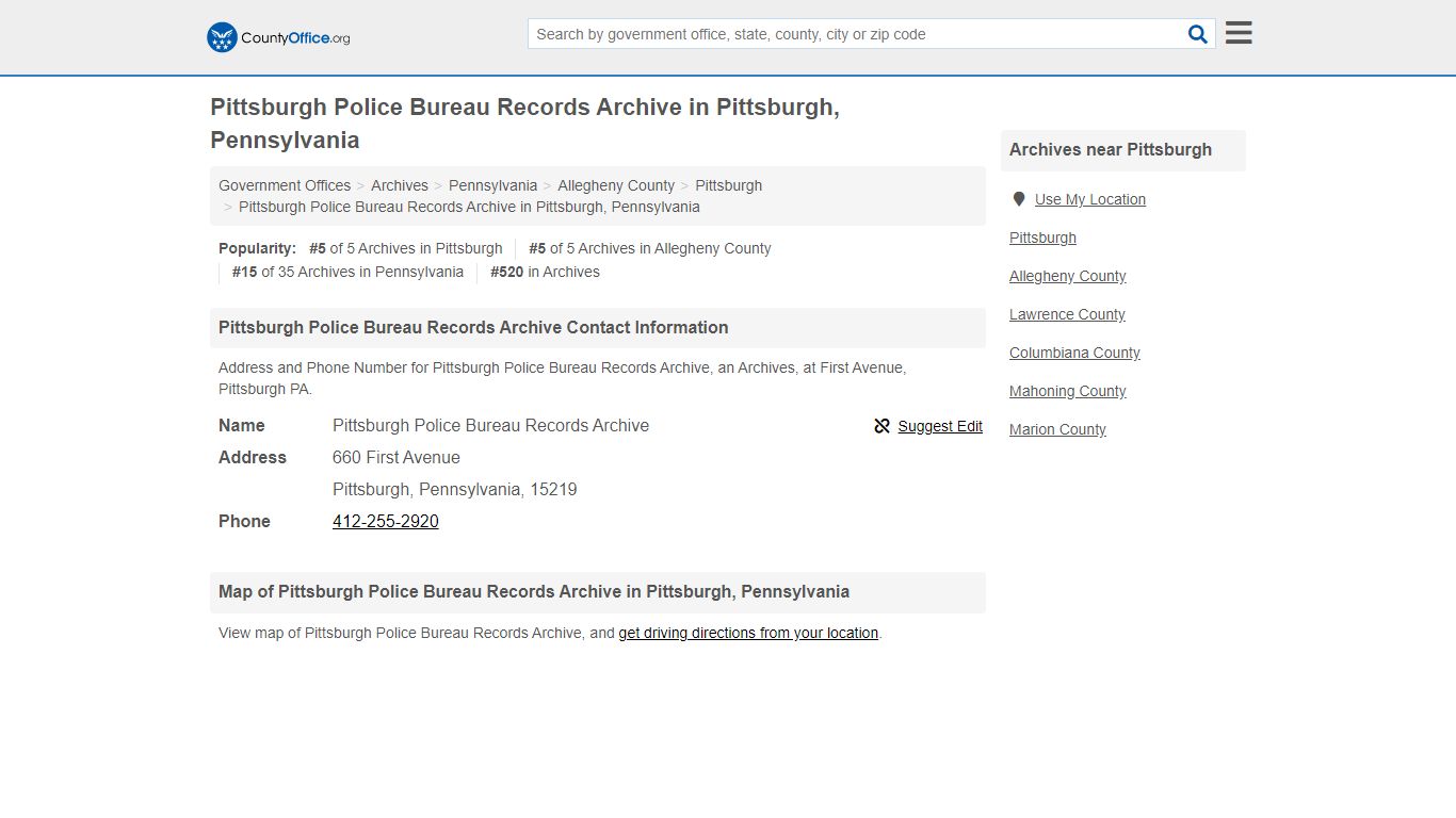 Pittsburgh Police Bureau Records Archive - Pittsburgh, PA (Address and ...